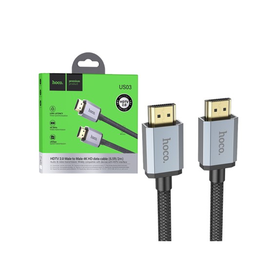 Cabo HDMI Hoco US03 2.0 4k HD para computador 2m Preto